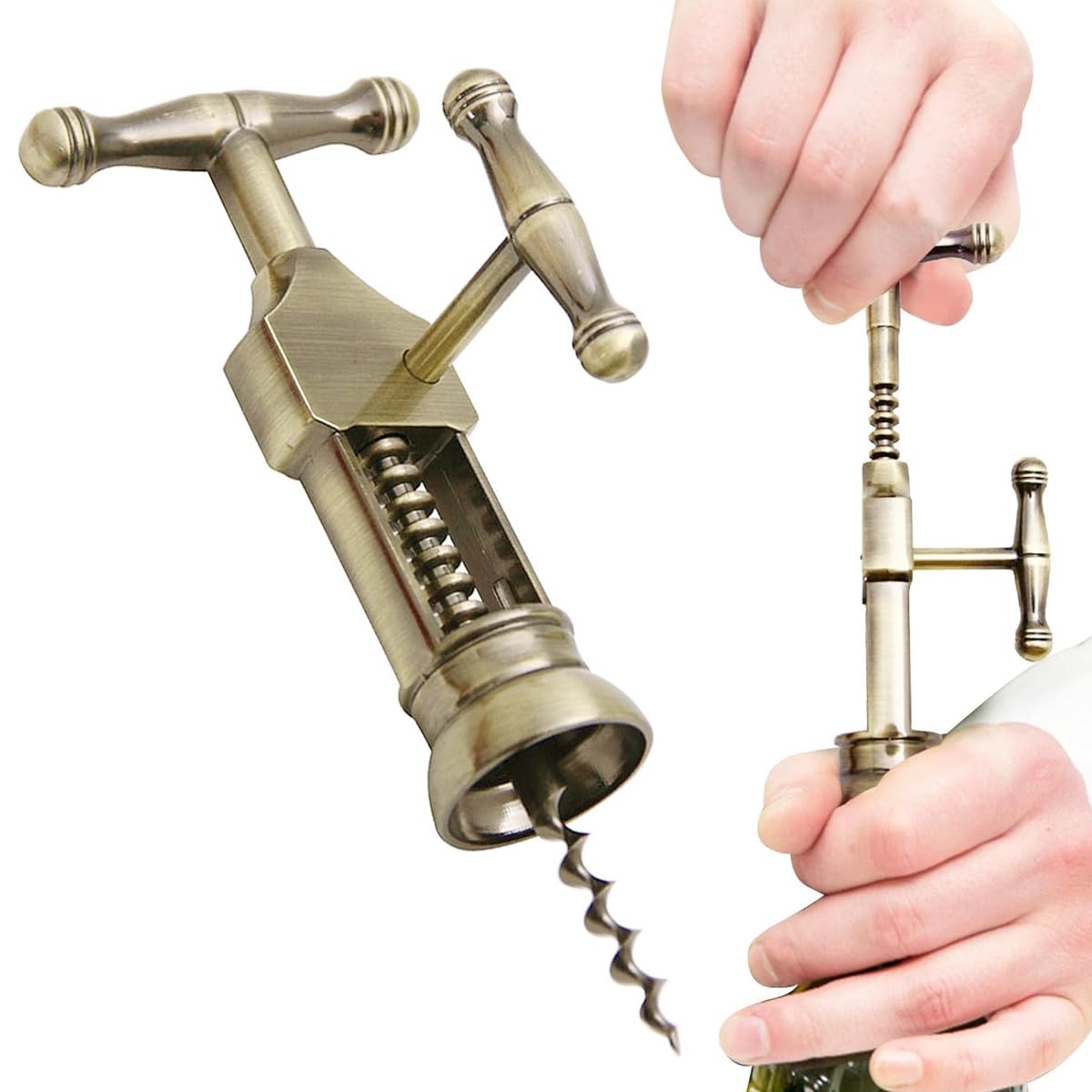 HASTHIP Wine Bottle Opener, Retro Zinc Alloy Wine Bottle Corkscrew Hand Cork Puller Bar Tool with Sturdy Lever Arms Creative Wine Opener for Home Bar Restaurant HASTHIP Wine Bottle Opener, Retro Zinc Alloy Wine Bottle Corkscrew Hand Cork Puller Bar Tool with Sturdy Lever Arms Creative Wine Opener for Home Bar Restaurant